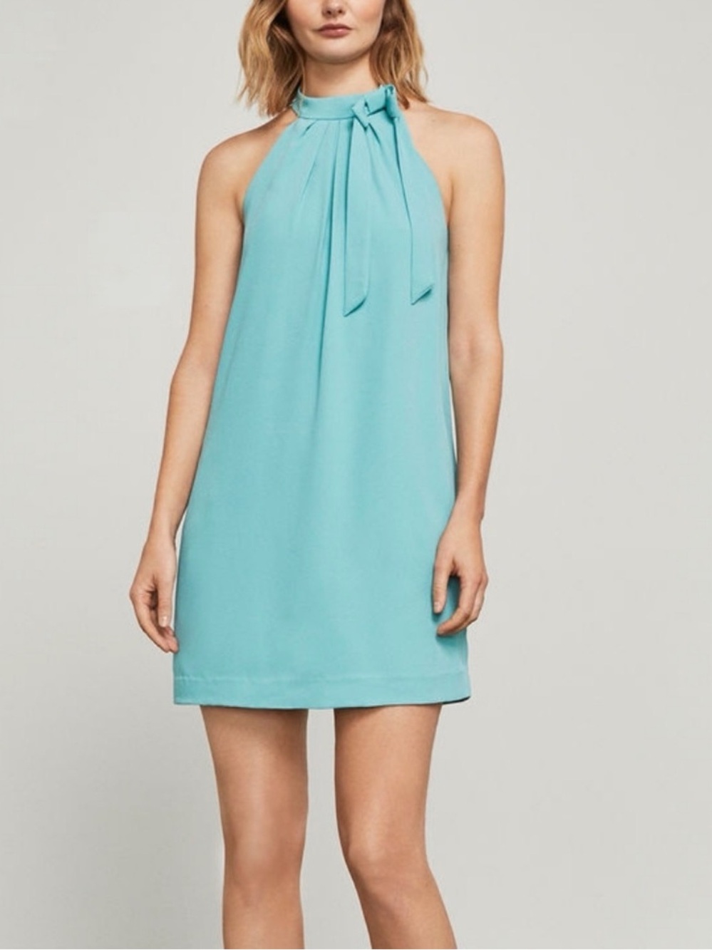 BCBGMAXAZRIA Turquoise Halter Tie-Neck Shift Mini Dress